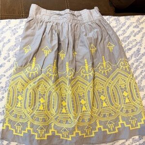 DownEast Gray Skirt with Yellow Embroidered Hem - Circle Skater